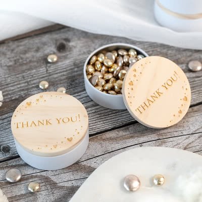 Geschenkdoosje met gegraveerde houten deksel - Set van 12