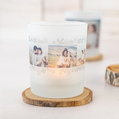 Houten kaarshouder met full colour print - Set van 2
