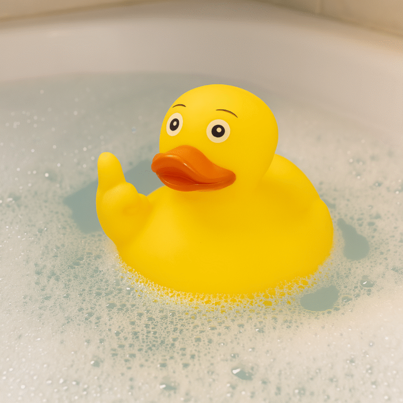 Badeend met Middelvinger