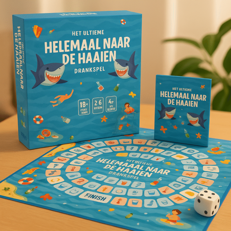 Drankspel Helemaal naar de Haaien - Hilarisch Bordspel voor Volwassenen