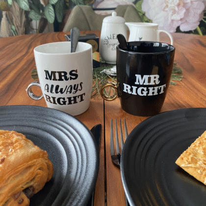 Porseleinen mokken Mr Right & Mrs Always Right