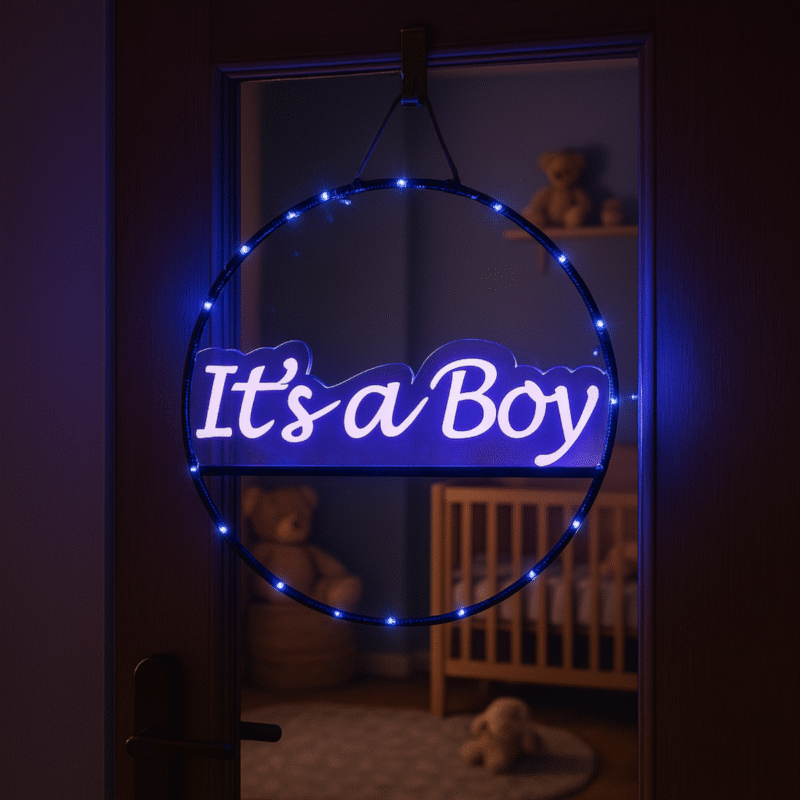 Verlichte Raam/deur cirkel it&apos;s a boy